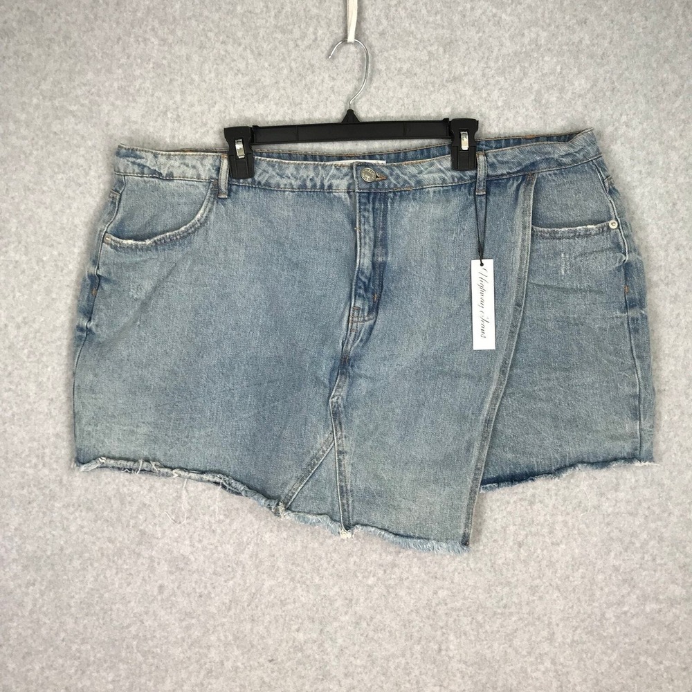 Asymmetric Wrap Mini Jean Skirt Size 24 Skort Fray Y2K 90s Grunge Indie Punk